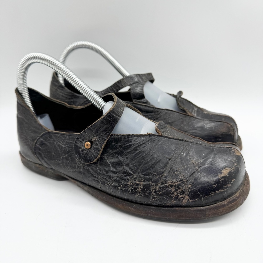 Cydwoq *Flawed*‎ Leather Mary Jane Flats Brown Crackle Size 36 Artsy Handmade